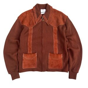 Vintage 70s Montgomery Ward Western Suede Leather Bomber Jacket Brown Mens L